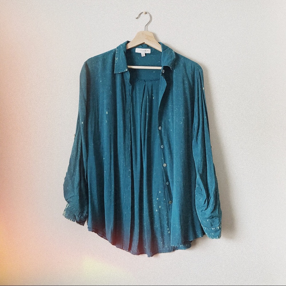 Umgee | Teal distressed soft buttondown blouse XL - Picture 2 of 4
